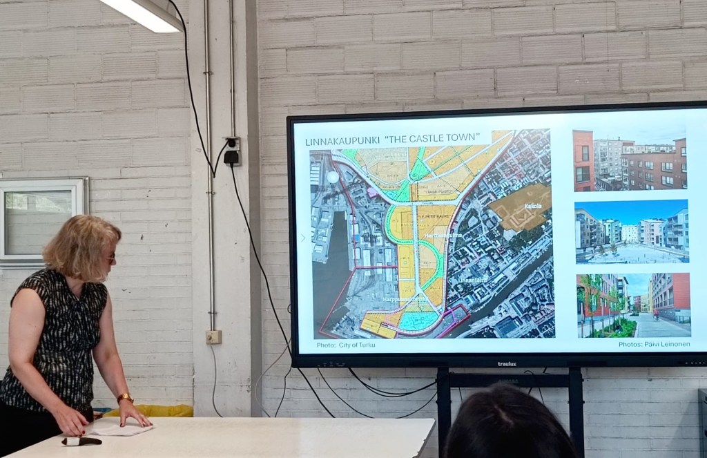 A person giving a presentation in front of the screen